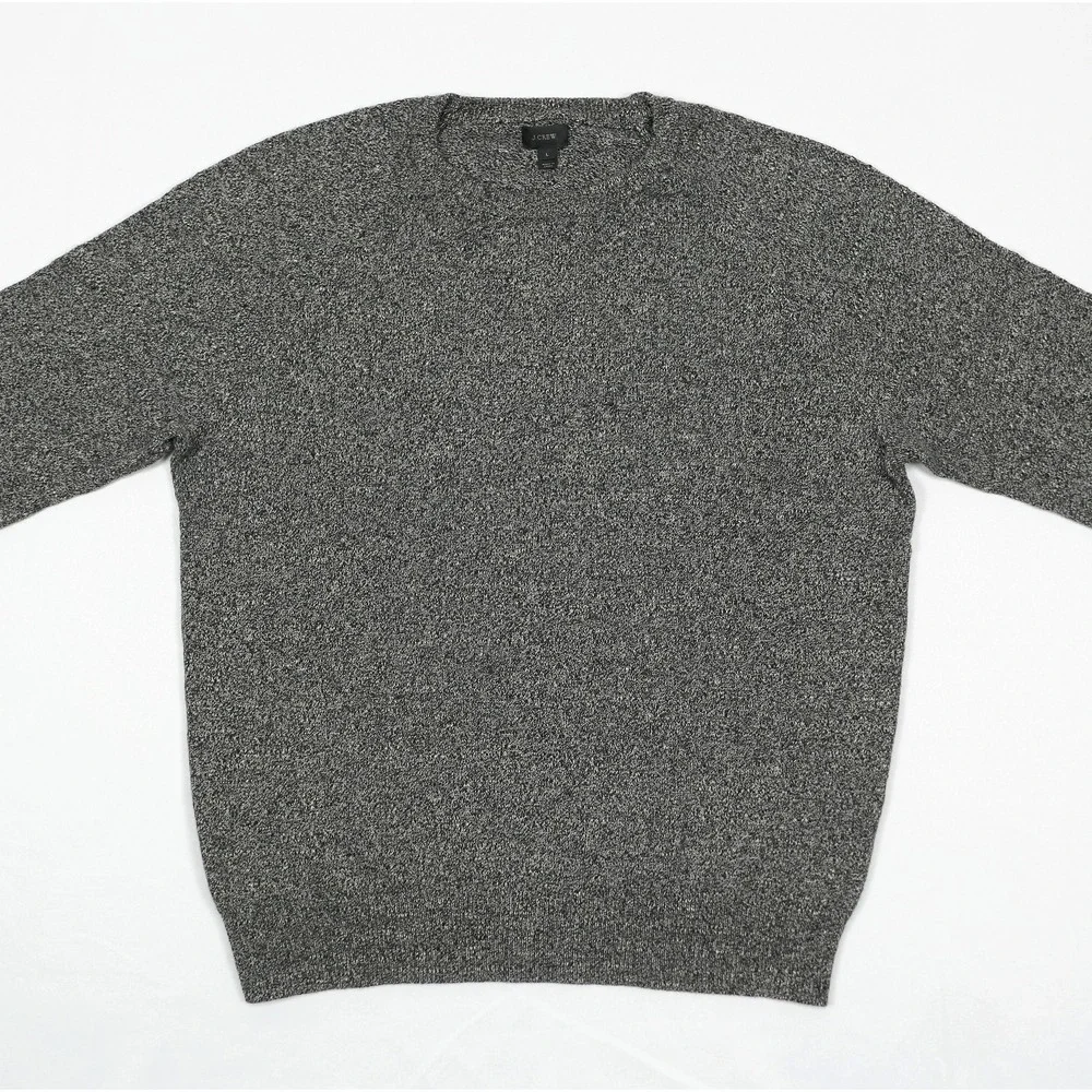 J.Crew Wool Knit Crew Sweater Men's L ~ Heathered Gray & Black ~ Lightweight EUC
